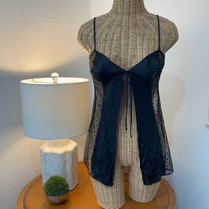 Black sheer polka dot and silk lingerie